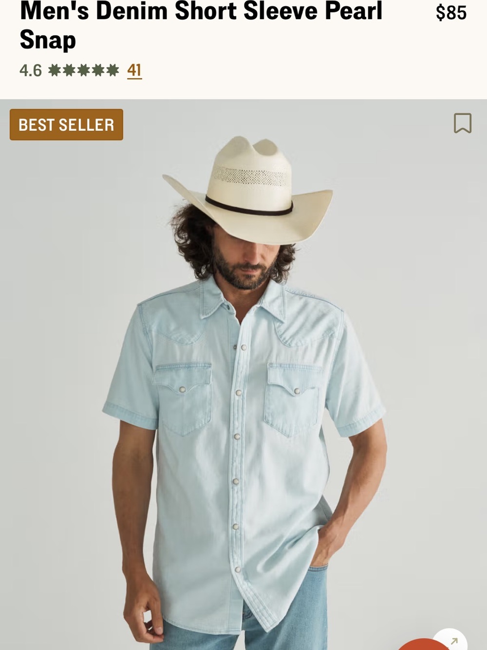 Tecovas Light Blue Short-Sleeve Pearl Snap Denim Shirt